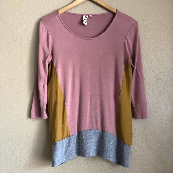 Anthropologie  Dolan Colorblock Pink Mauve Gold Grey Top - Picture 1 of 5